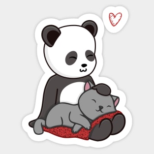 Cute Kawaii Chibi Panda Petting It's Pet Cat Sticker